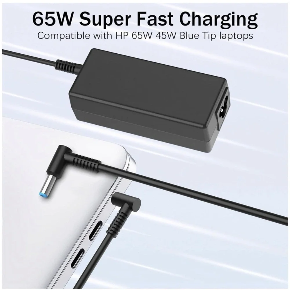 PIOEVTKA 65W 45W HP Laptop Charger Blue Tip Smart Power Adapter Minimalist Tech